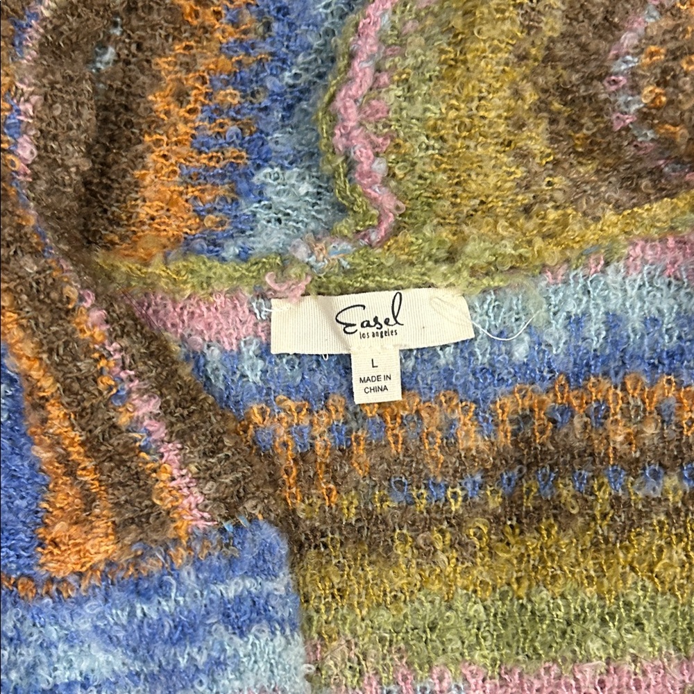 Easel Multicolor Textured Knit Sweater Pastel Cardigan Large - Picture 3 of 4